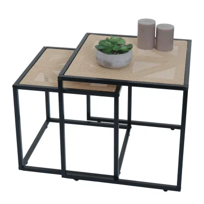 2er-Set Beistelltisch MCW-N88, Kaffeetisch Wohnzimmertisch Loungetisch, Geflecht Rattan-Optik