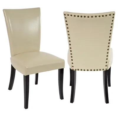 2er-Set Esszimmerstuhl Chesterfield Edinburgh, Stuhl Küchenstuhl, Nieten MVG-zertifiziert ~ Kunstleder, creme, helle Beine