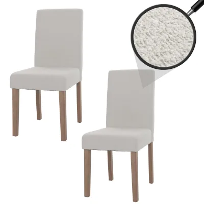 2er-Set Esszimmerstuhl Littau, Stuhl Küchenstuhl Hochlehner, Stoff/Textil Bouclé Holz ~ creme, naturfarbene Beine