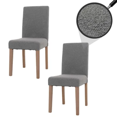 2er-Set Esszimmerstuhl Littau, Stuhl Küchenstuhl Hochlehner, Stoff/Textil Bouclé Holz ~ grau, naturfarbene Beine