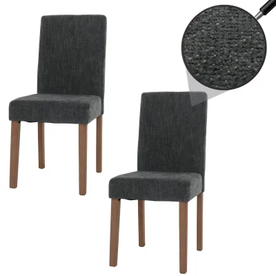 2er-Set Esszimmerstuhl Littau, Stuhl Küchenstuhl Hochlehner, Stoff/Textil Chenille Holz ~ dunkelgrau, naturfarbene Beine