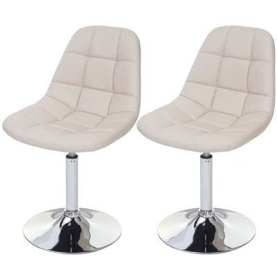 2er-Set Esszimmerstuhl MCW-A60, Stuhl Drehstuhl, Chrom ~ Kunstleder creme