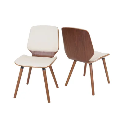 2er-Set Esszimmerstuhl MCW-B16, Holz Bugholz Retro-Design Walnussoptik, MVG-zertifiziert ~ Kunstleder creme