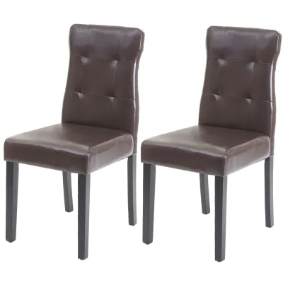 2er-Set Esszimmerstuhl MCW-E58, Stuhl Essstühle ~ Kunstleder braun, dunkle Beine
