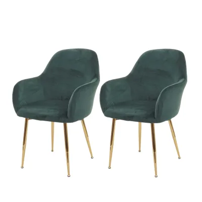 2er-Set Esszimmerstuhl MCW-F18, Stuhl Küchenstuhl, Retro Design ~ Samt grün, goldene Beine