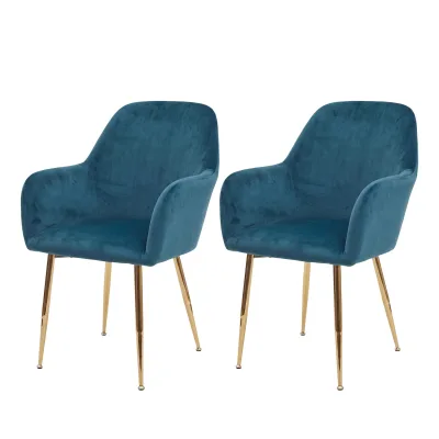 2er-Set Esszimmerstuhl MCW-F18, Stuhl Küchenstuhl, Retro Design ~ Samt mint, goldene Beine