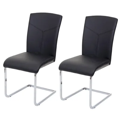 2er-Set Esszimmerstuhl MCW-F36, Freischwinger Küchenstuhl Konferenzstuhl ~ Kunstleder, schwarz