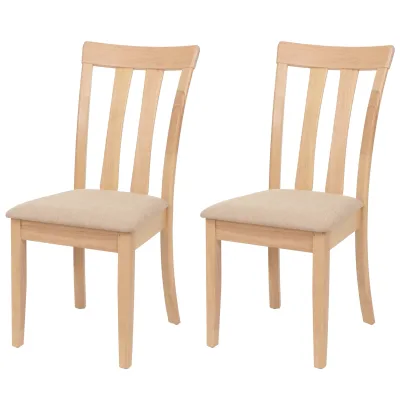2er-Set Esszimmerstuhl MCW-G46, Küchenstuhl Stuhl, Stoff/Textil Massiv-Holz ~ naturfarbenes Gestell, beige