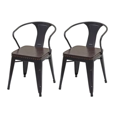 2er-Set Esszimmerstuhl MCW-H10d, Stuhl Küchenstuhl, Chesterfield Metall Kunstleder Industrial Gastronomie ~ schwarz-braun