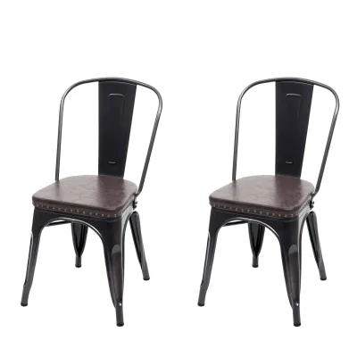 2er-Set Esszimmerstuhl MCW-H10e, Küchenstuhl Stuhl, Chesterfield Metall Kunstleder Industrial Gastronomie ~ schwarz-braun