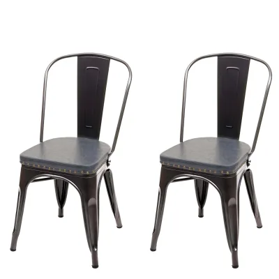 2er-Set Esszimmerstuhl MCW-H10e, Küchenstuhl Stuhl, Chesterfield Metall Kunstleder Industrial Gastronomie ~ schwarz-grau