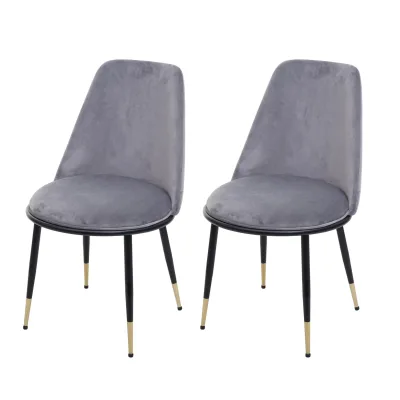 2er-Set Esszimmerstuhl MCW-H28, Stuhl Küchenstuhl, Metall ~ grau, schwarze Beine, Samt