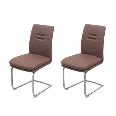 2er-Set Esszimmerstuhl MCW-H70, Küchenstuhl Freischwinger Stuhl, Stoff/Textil Edelstahl gebürstet ~ braun