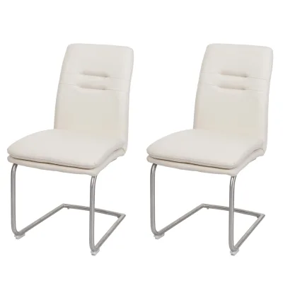 2er-Set Esszimmerstuhl MCW-H70, Küchenstuhl Freischwinger Stuhl, Stoff/Textil Edelstahl gebürstet ~ creme-beige