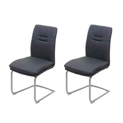 2er-Set Esszimmerstuhl MCW-H70, Küchenstuhl Freischwinger Stuhl, Stoff/Textil Edelstahl gebürstet ~ dunkelgrau