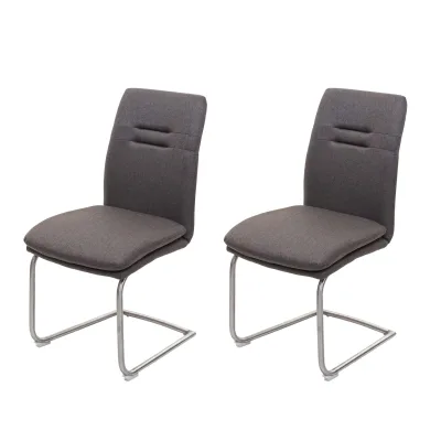 2er-Set Esszimmerstuhl MCW-H70, Küchenstuhl Freischwinger Stuhl, Stoff/Textil Edelstahl gebürstet ~ grau-braun