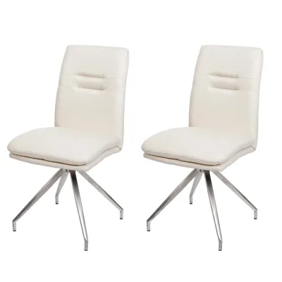 2er-Set Esszimmerstuhl MCW-H70, Küchenstuhl Lehnstuhl Stuhl, Stoff/Textil Edelstahl gebürstet ~ creme-beige