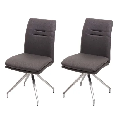 2er-Set Esszimmerstuhl MCW-H70, Küchenstuhl Lehnstuhl Stuhl, Stoff/Textil Edelstahl gebürstet ~ grau-braun