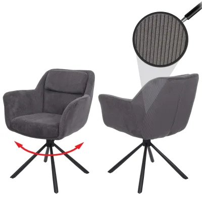 2er-Set Esszimmerstuhl MCW-K33, Küchenstuhl Stuhl, drehbar Auto-Position, Stoff MVG ~ Kord-grau