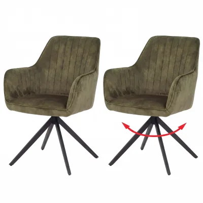 2er-Set Esszimmerstuhl MCW-L79, Küchenstuhl Armlehne drehbar Auto-Return Samt 440g/m² ~ Wildleder-Optik olivgrün
