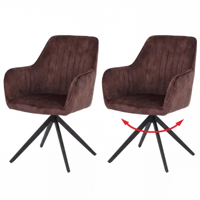 2er-Set Esszimmerstuhl MCW-L79, Küchenstuhl Armlehne drehbar Auto-Return Samt 440g/m² ~ Wildleder-Optik terrakotta-braun