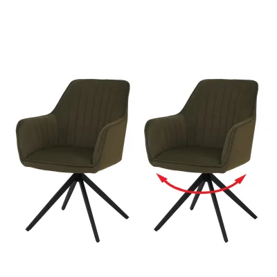 2er-Set Esszimmerstuhl MCW-L79, Küchenstuhl Lehnstuhl Stuhl Armlehnen, drehbar Auto-Position Stoff/Textil ~ grün