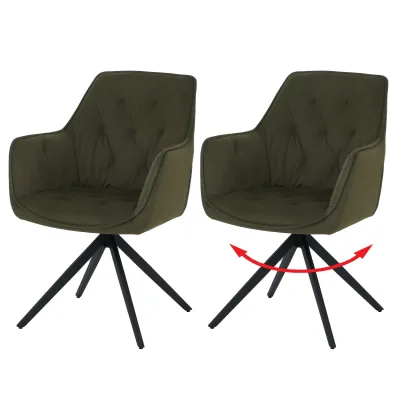 2er-Set Esszimmerstuhl MCW-L80, Küchenstuhl Polsterstuhl Stuhl mit Armlehne, drehbar, Metall Stoff/Textil ~ grün