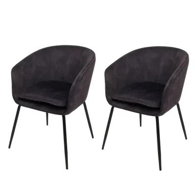 2er-Set Esszimmerstuhl MCW-O28, Küchenstuhl Polsterstuhl Stuhl, Stoff/Textil (340g/m²) Metall ~ dunkelgrau