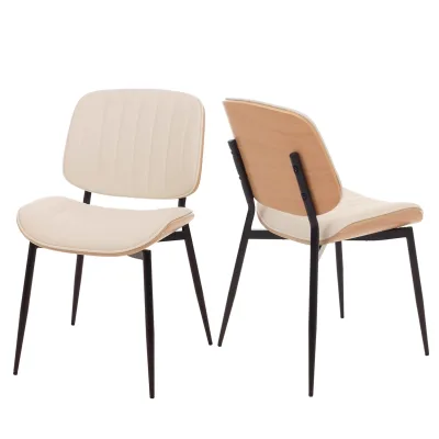 2er-Set Esszimmerstuhl MCW-O44, Küchenstuhl Stuhl, Bugholz Kunstleder MVG ~ natur, weiß