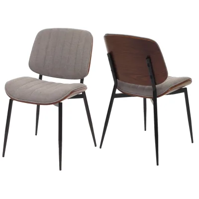 2er-Set Esszimmerstuhl MCW-O44, Küchenstuhl Stuhl, Bugholz Stoff (370g/m²) MVG ~ Walnuss-Optik, hellgrau