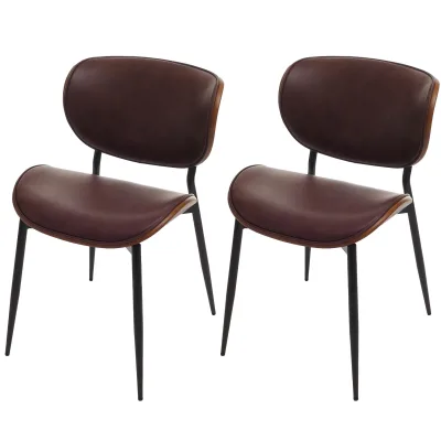 2er-Set Esszimmerstuhl MCW-O45, Stuhl, Bugholz Kunstleder 280g/m² MVG ~ Walnuss-Optik, vintage braun