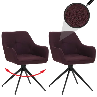 2er-Set Esszimmerstuhl MCW-O47, Küchenstuhl Armlehne, drehbar Auto-Return, Stoff/Textil (270g/m²) ~ bordeaux