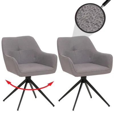 2er-Set Esszimmerstuhl MCW-O47, Küchenstuhl Armlehne, drehbar Auto-Return, Stoff/Textil (270g/m²) ~ hellgrau