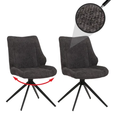2er-Set Esszimmerstuhl MCW-O48, Küchenstuhl, drehbar Auto-Return, Stoff/Textil Chenille (320g/m²) ~ grau
