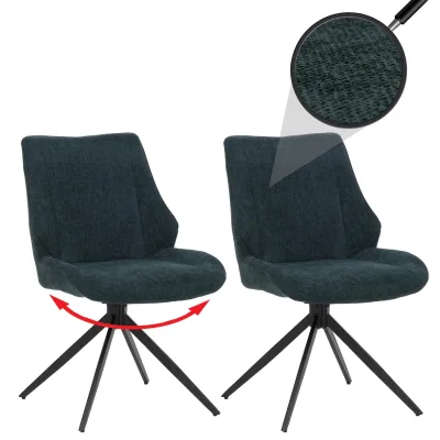 2er-Set Esszimmerstuhl MCW-O48, Küchenstuhl, drehbar Auto-Return, Stoff/Textil Chenille (320g/m²) ~ petrol-grün