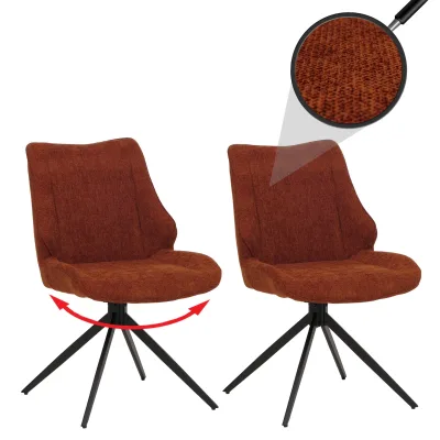 2er-Set Esszimmerstuhl MCW-O48, Küchenstuhl, drehbar Auto-Return, Stoff/Textil Chenille (320g/m²) ~ rotbraun