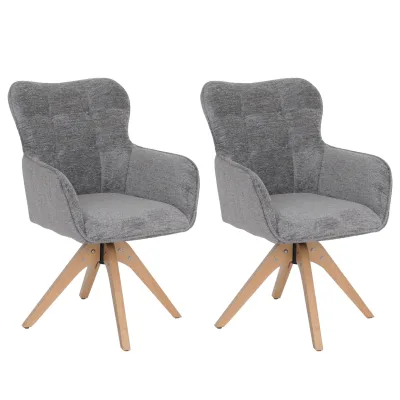 2er-Set Esszimmerstuhl MCW-Q35, Küchenstuhl Armlehne drehbar, Stoff Chenille (680g/m²) Holz MVG ~ grau