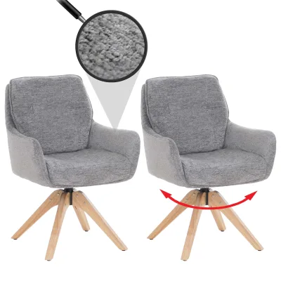 2er-Set Esszimmerstuhl MCW-Q37, Küchenstuhl drehbar, Stoff (680g/m²) Chenille Holz MVG ~ grau