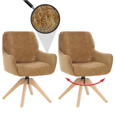 2er-Set Esszimmerstuhl MCW-Q37, Küchenstuhl drehbar, Stoff (680g/m²) Chenille Holz MVG ~ senfgelb