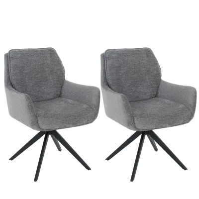 2er-Set Esszimmerstuhl MCW-Q37, Küchenstuhl drehbar Auto-Return, Stoff (680g/m²) Chenille Metall MVG ~ grau