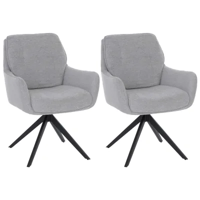 2er-Set Esszimmerstuhl MCW-Q37, Küchenstuhl drehbar Auto-Return, Stoff (680g/m²) Chenille Metall MVG ~ hellgrau