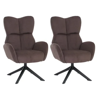 2er-Set Esszimmerstuhl MCW-Q54, Relaxstuhl Loungestuhl Polsterstuhl, drehbar Metall Cord (320g/m²) ~ dunkelbraun
