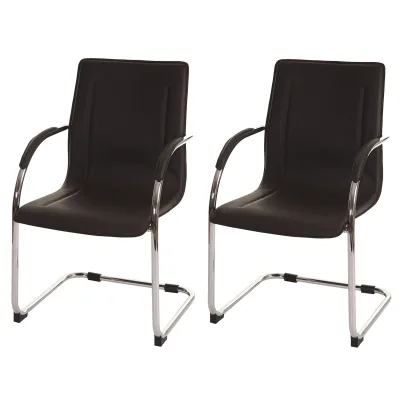 2er-Set Esszimmerstuhl Perm, Freischwinger Küchenstuhl Lehnstuhl Stuhl, Stahl ~ braun