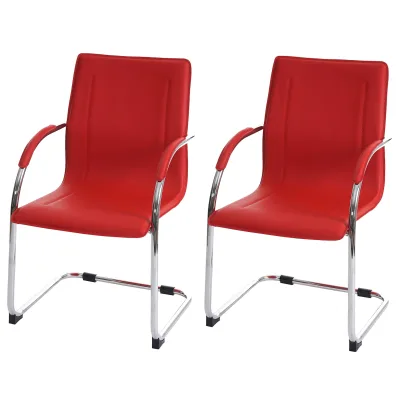2er-Set Esszimmerstuhl Perm, Freischwinger Küchenstuhl Lehnstuhl Stuhl, Stahl ~ rot