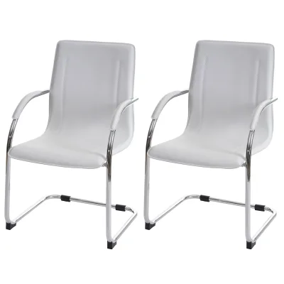 2er-Set Esszimmerstuhl Perm, Freischwinger Küchenstuhl Lehnstuhl Stuhl, Stahl ~ weiß