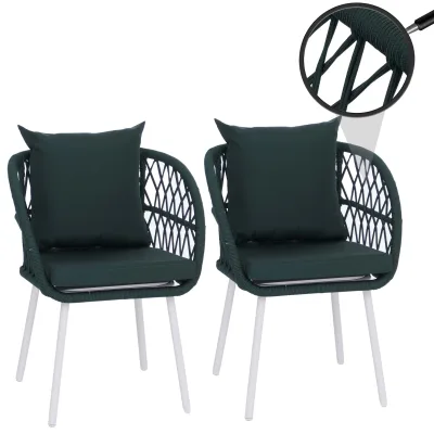 2er-Set Gartenstuhl MCW-Q38, Gartensessel Armlehne, Aluminium Seilgeflecht Rope ~ Gestell hellgrau, Polster grün