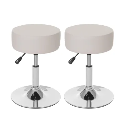 2er-Set Hocker MCW-C22, Sitzhocker Schminkhocker, höhenverstellbar Ø 35cm ~ Kunstleder, creme