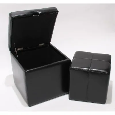 2er Set Hocker Sitzwürfel Sitzhocker Aufbewahrungsbox Carrara, Leder + Kunstleder, 45x44x44cm MVG-zertifiziert ~ schwarz