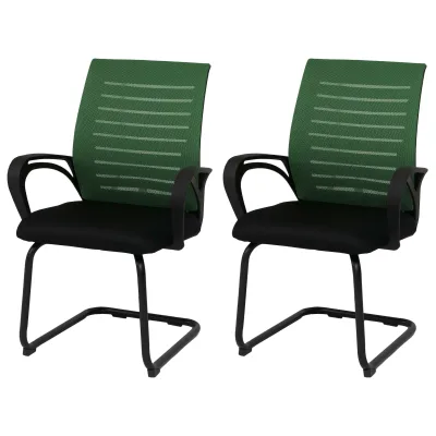 2er-Set Konferenzstuhl MCW-K51, Besucherstuhl Freischwinger, Stoff/Textil (250g/m²) MVG ~ grün, Gestell schwarz