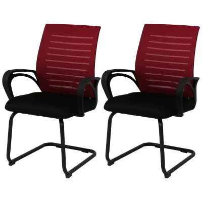 2er-Set Konferenzstuhl MCW-K51, Besucherstuhl Freischwinger, Stoff/Textil (250g/m²) MVG ~ rot, Gestell schwarz